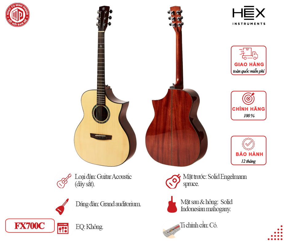 Đàn Guitar Acoustic HEX FX700C