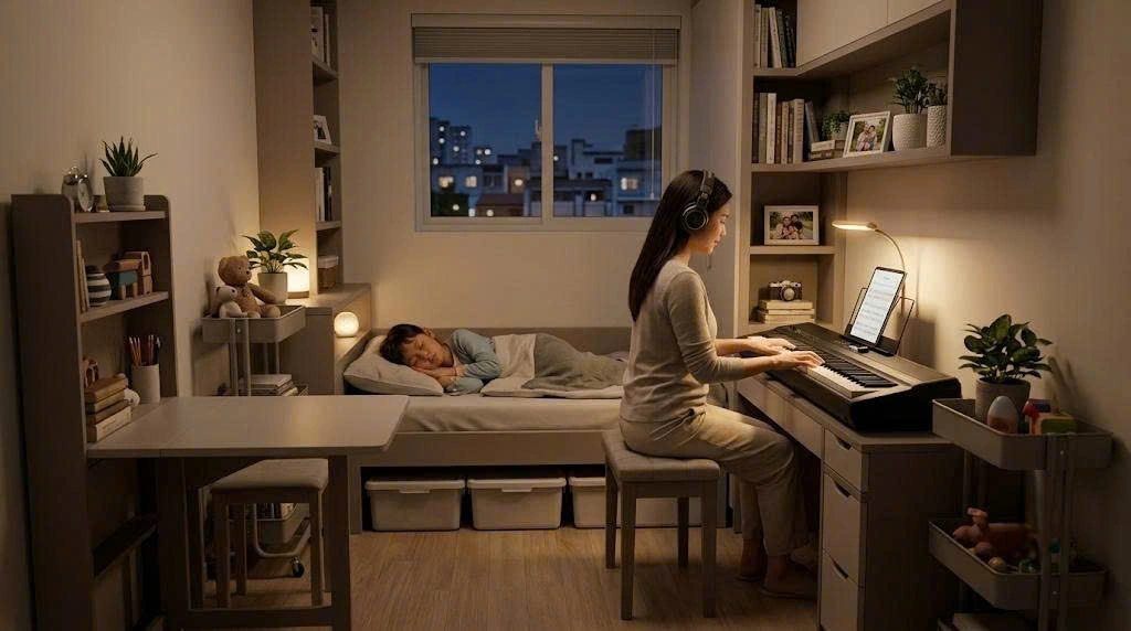 Gia đình ở chung cư và người ở trọ: Kê gọn phòng hẹp, tập đêm không ồn ào